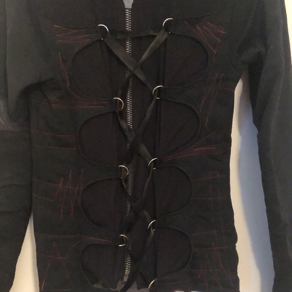 Black hoodie with see through corseted back